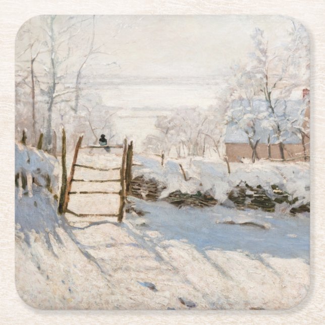Claude Monet - The Magpie Rechteckiger Pappuntersetzer (Vorderseite)