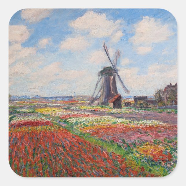 Claude Monet - Tulpenfeld in Holland Quadratischer Aufkleber (Vorderseite)
