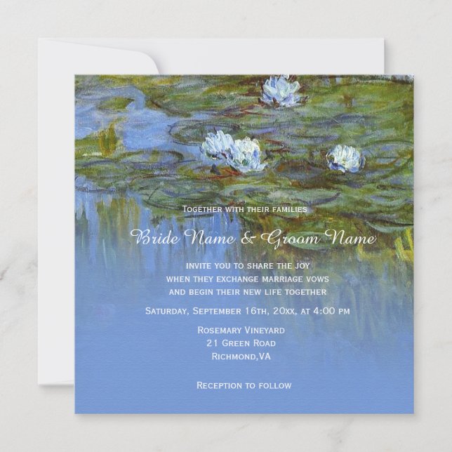 Claude Monet Vintage Wasserlilie Hochzeit Einladung (Vorderseite)