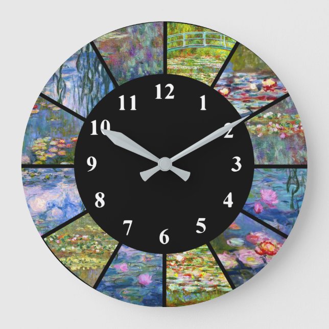 Claude Monet Wall Clock Water Lilies Gemälde Große Wanduhr (Vorderseite)
