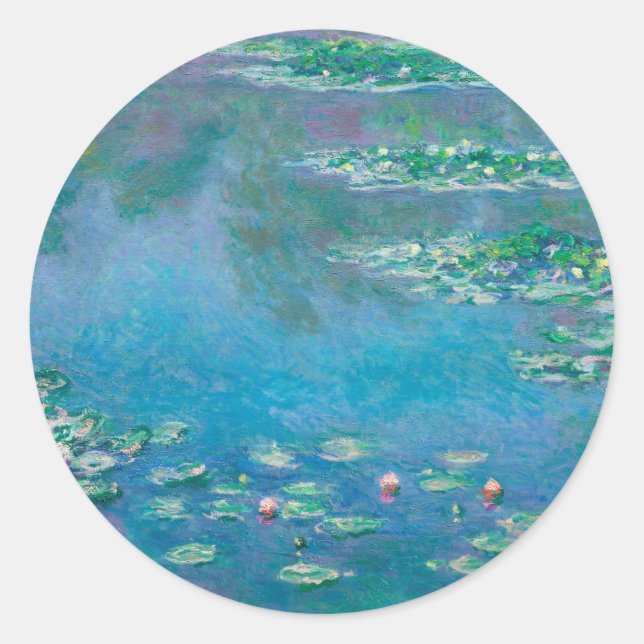 Claude Monet. Wasser Lilien. Französischer Impress Runder Aufkleber (Vorderseite)
