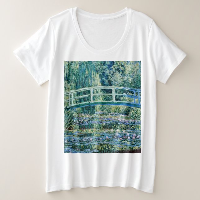 Claude Monet - Wasserläufer und Japanische Brücke Große Größe T-Shirt (Design vorne)