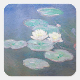 Claude Monet - Wasserlilien, Abend-Effekt Quadratischer Aufkleber