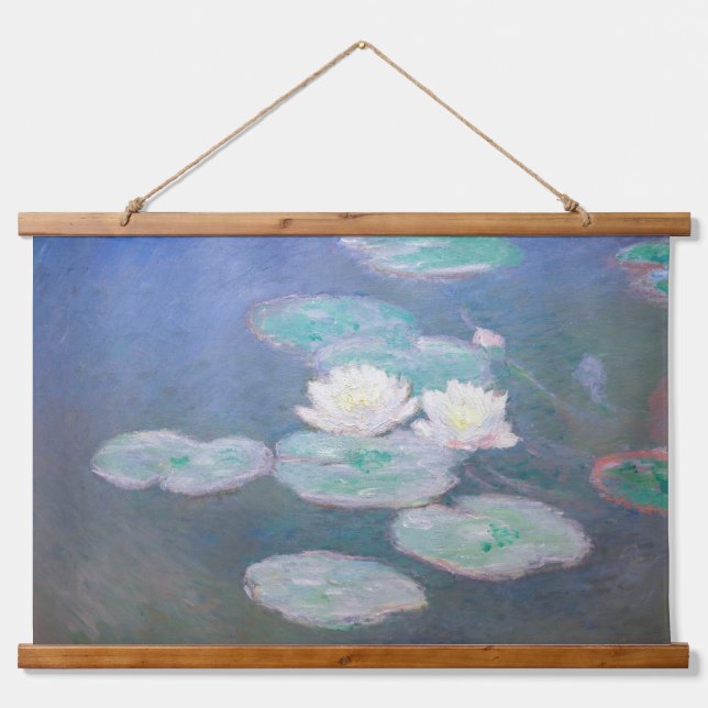 Claude Monet - Wasserlilien, Abend-Effekt Wandteppich Mit Holzrahmen (Vorne)