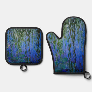 Claude Monet - Wasserlilien mit weinender Weide Ofenhandschuh & Topflappen-Set