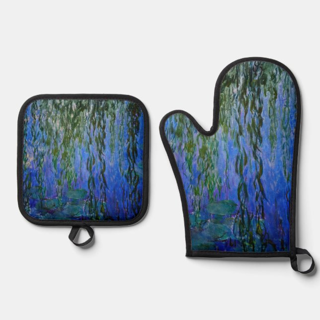 Claude Monet - Wasserlilien mit weinender Weide Ofenhandschuh & Topflappen-Set (Vorderseite)