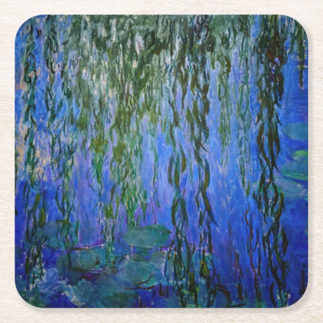 Claude Monet - Wasserlilien mit weinender Weide Rechteckiger Pappuntersetzer (Vorderseite)