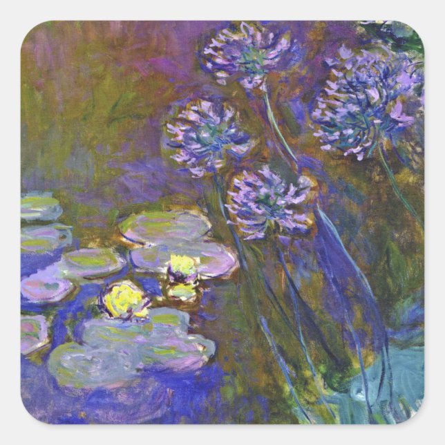 Claude Monet Water Lilies Agapanthus Quadratischer Aufkleber (Vorderseite)