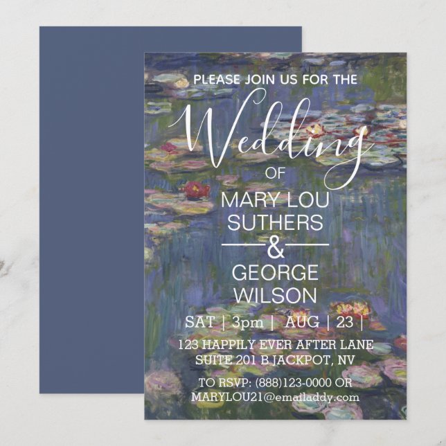 Claude Monet Water Lilies Hochzeit Einladung (Vorne/Hinten)