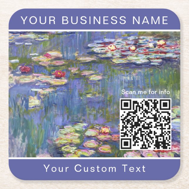 Claude Monet - Water Lilies / Nympheas - QR-Code Rechteckiger Pappuntersetzer (Vorderseite)