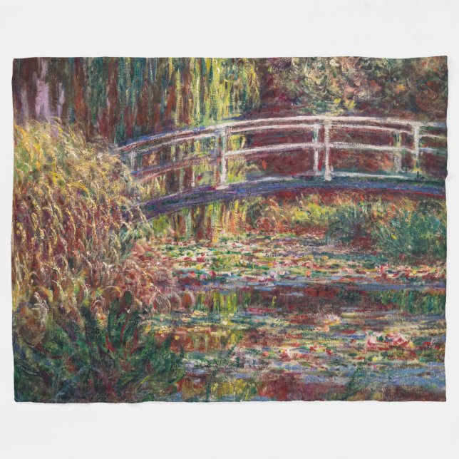 Claude Monet - Water Lily Pond, Pink Harmony Fleecedecke (Vorderseite (Horizontal))