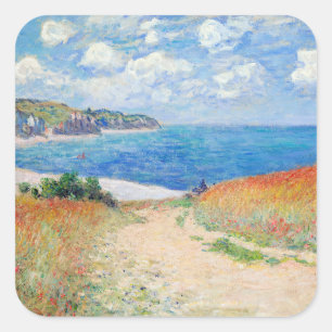 Claude Monet - Weg in den Weizenfeldern bei Pourvi Quadratischer Aufkleber