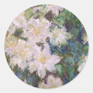 Claude Monet - Weiße Klematis Runder Aufkleber