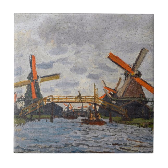 Claude Monet - Windmühlen bei Zaandam Fliese (Vorderseite)