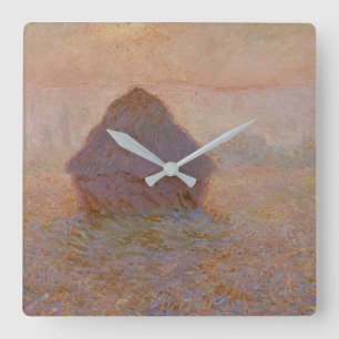 Claude Monets Grainstack, Sun in the Mist (1891) Quadratische Wanduhr