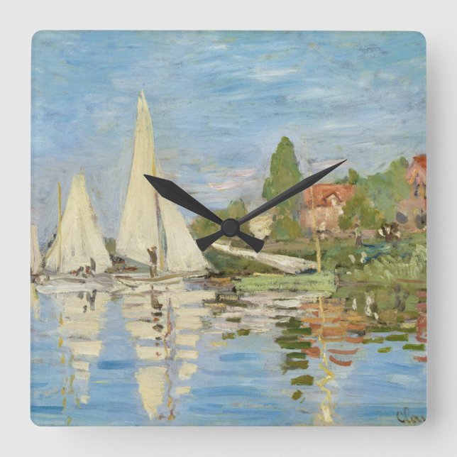 Claude Monets Regattas in Argenteuil (1872) Quadratische Wanduhr (Vorderseite)