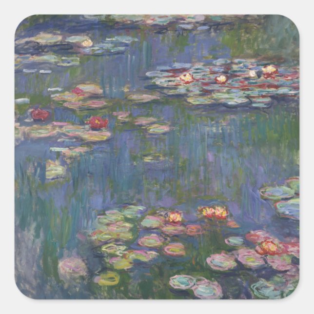 Claude Monets Water Lilies Quadratischer Aufkleber (Vorderseite)