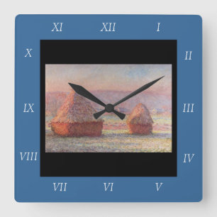 Claude Monets Weißer Frostsonnenaufgang (Heuschobe Quadratische Wanduhr