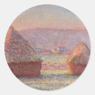 Claude Monets Weißer Frostsonnenaufgang (Heuschobe Runder Aufkleber