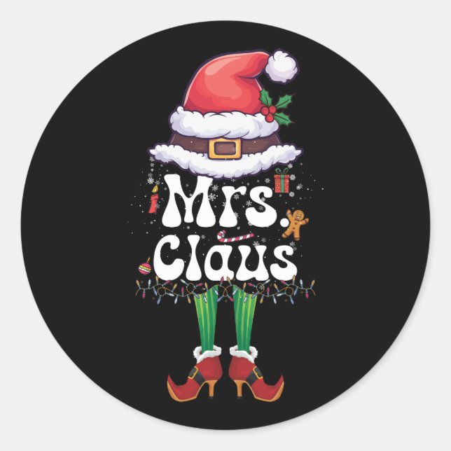 Claus Couples Matching Christmas Pajamas Kurz Runder Aufkleber (Vorderseite)