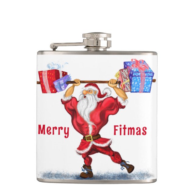 Claus mit Geschenk Funny Christmas Flask Flachmann (Vorderseite)