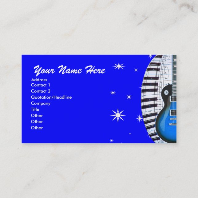 Clavier Piano Guitare Bleu & Carte de visite Étoil (Devant)