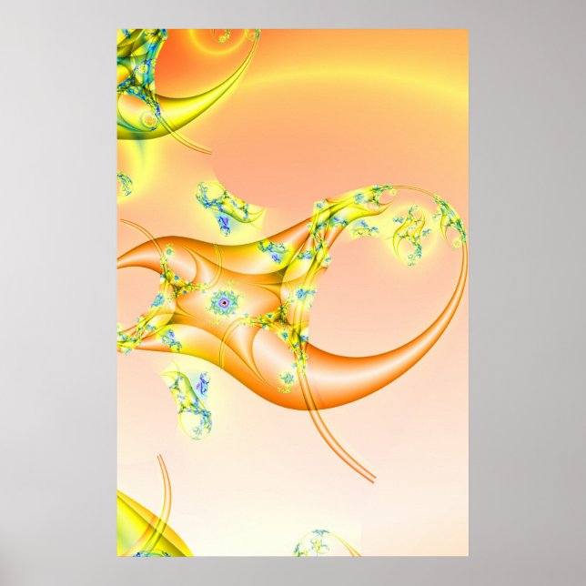 Claw | Orange und Gelbes Fraktal Art Poster (Vorne)