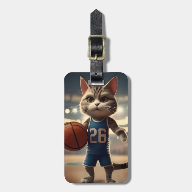Claw-some Hoops: Der Fearless Cat Basketballer Gepäckanhänger (Vorderseite vertikal)