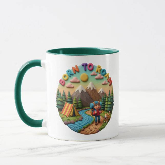 Clay Art “Born to Roam” Camping Adventure Scene Tasse (Links)