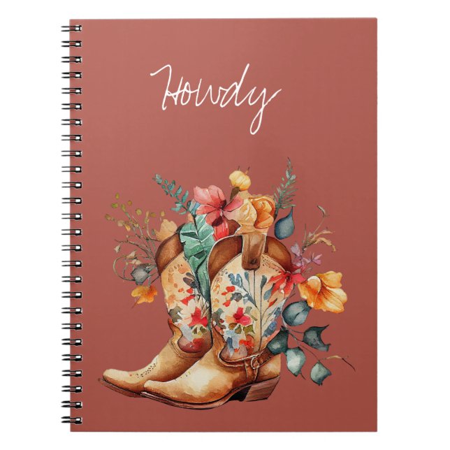 Clay Brown Floral Cowgirl Boots Notizblock (Vorderseite)
