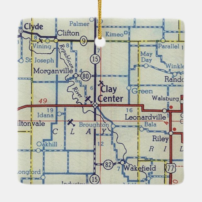 Clay Center KS Vintage Karte Keramikornament (Rückseite)
