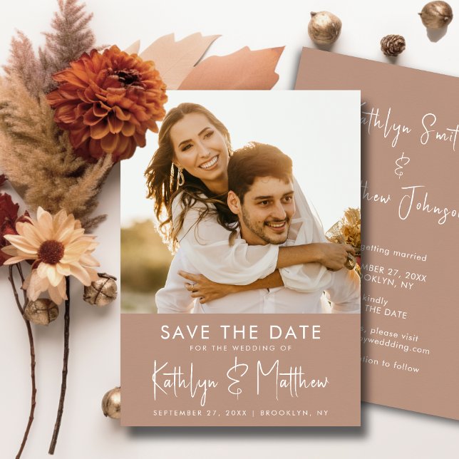 Clay Fun Script Modernes Foto Minimalistische Hoch Save The Date (Von Creator hochgeladen)
