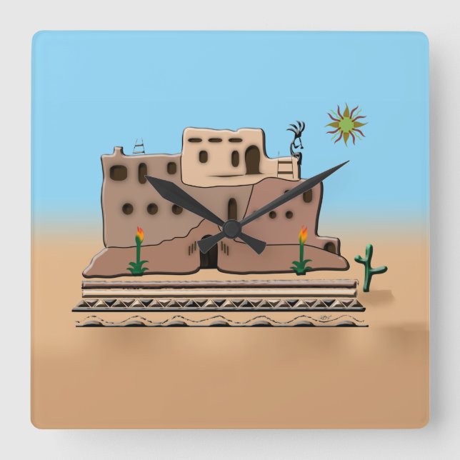 Clay House Quadratische Wanduhr (Vorderseite)