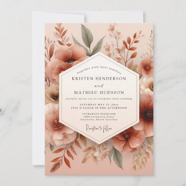 Clay Muted Botanical Wedding Einladung (Vorderseite)