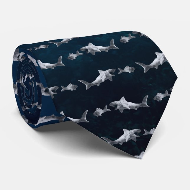 Clay Shark After Fish Blue Water gefleckt Necktie Krawatte (Gerollt)