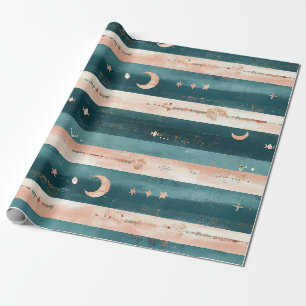 Clay & Teal Stammesmotive Sterne und Mondstreifen Geschenkpapier