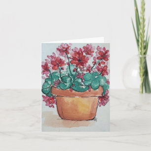 Clay Topf Aquarellgeranias, gefaltet, leer Karte