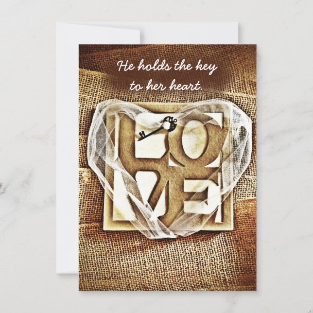 Clé de son coeur Rustique Burlap Invitations de ma (Devant)