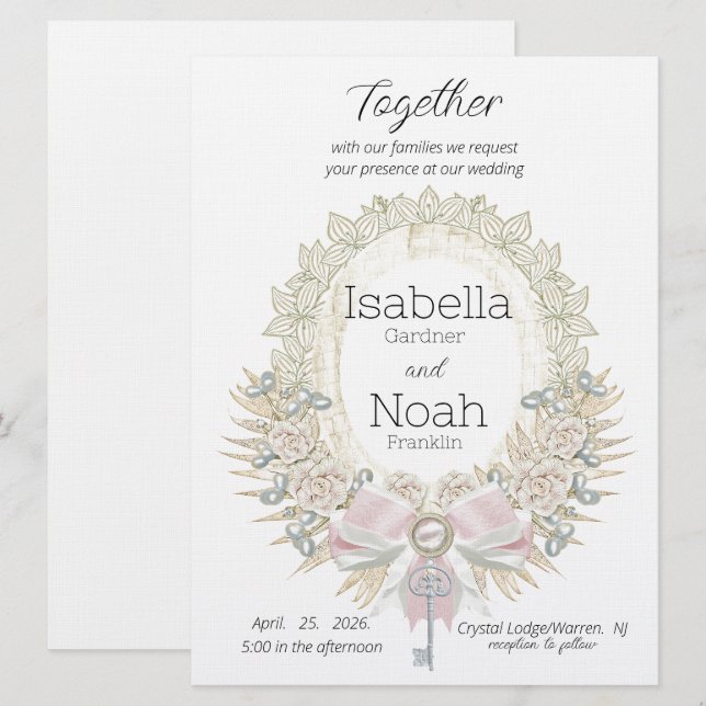 Clé de votre coeur Élégant Faire-part de mariage p (Devant / Derrière)