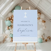 Clé grecque Affiche de bienvenue Baptême bleu