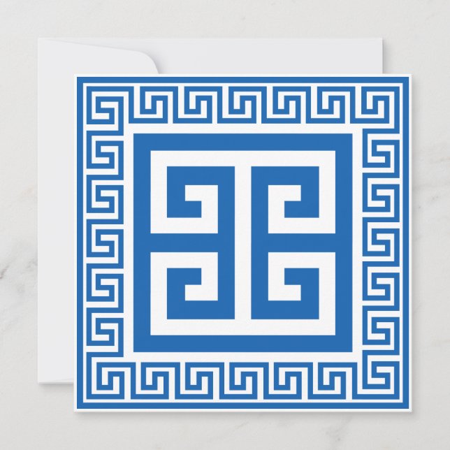 Clé grecque Motif bleu et blanc carte design (Devant)
