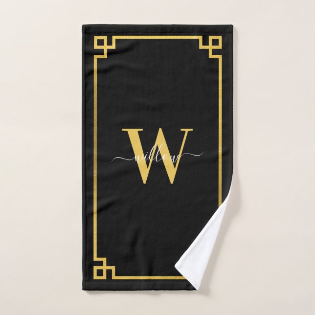 Clé grecque noire et or Monogramme (Serviette à main)