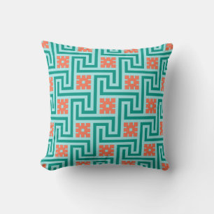 Clé grecque, Turquoise, Aqua et Coussin Lumbar de 