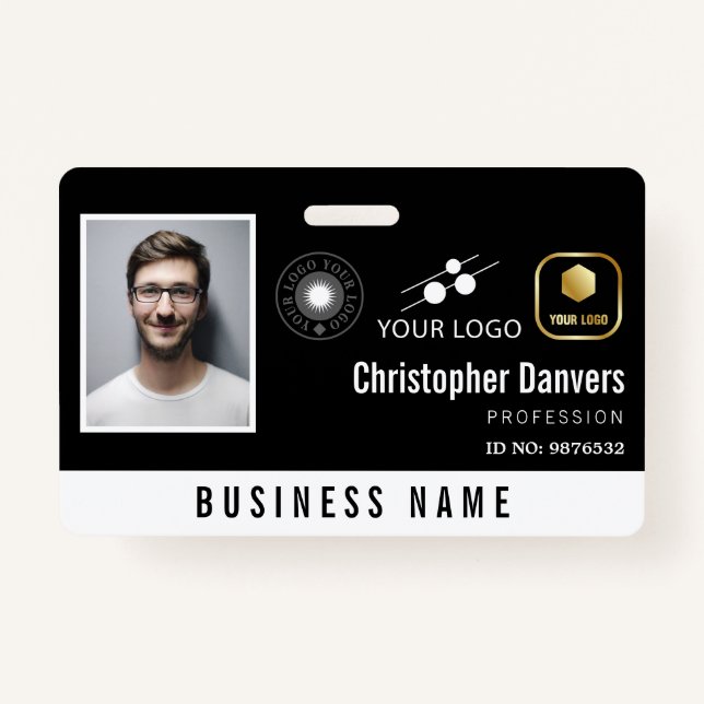Clean Black Add 3 Logos Office-Mitarbeiter Ausweis (Vorderseite)