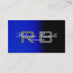 Clean Black Blue Grey Monogram Business Card Visitenkarte