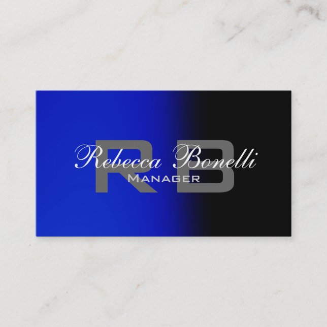 Clean Black Blue Grey Monogram Business Card Visitenkarte (Vorderseite)