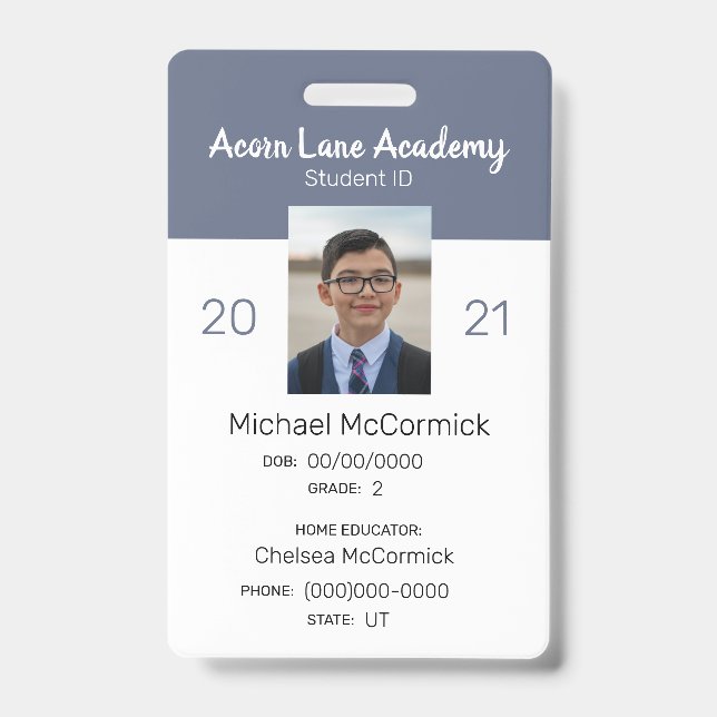 Clean Blue Homeschoor Student ID Abzeichen Ausweis (Vorderseite)
