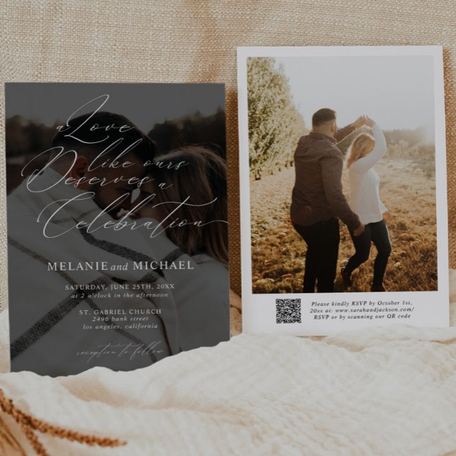 Clean Classic Modernes Script QR Code Foto Hochzei Einladung (Von Creator hochgeladen)