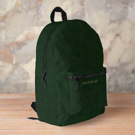 Clean Dark Green Leather & Gold Script Name Bedruckter Rucksack