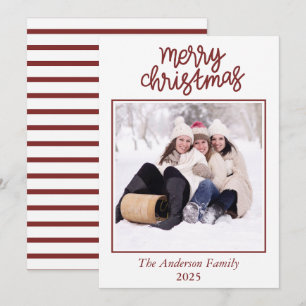 Clean Dark Red Typografy Foto Weihnachtskarte Einladung